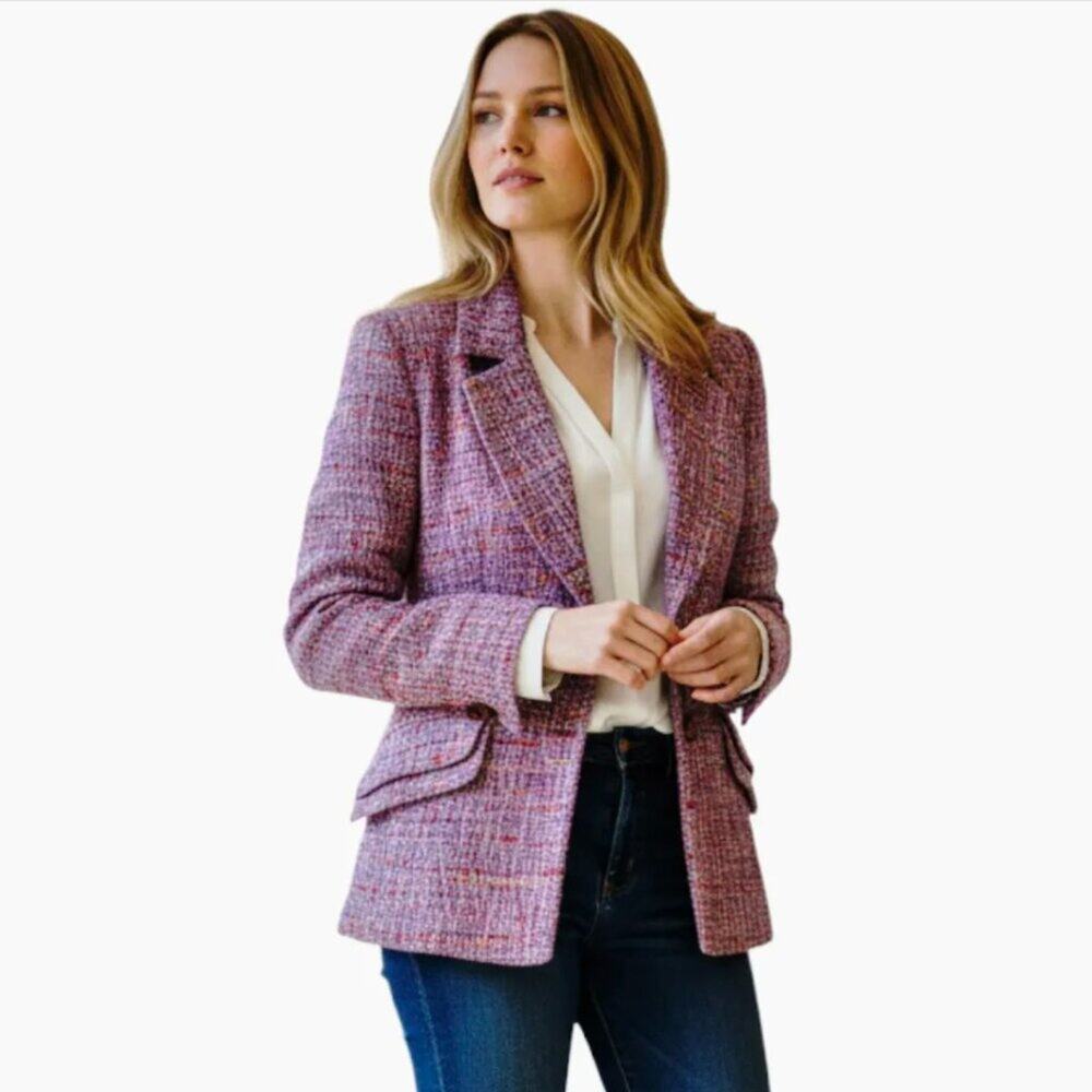 Vintage Christian Lacroix Wool Blend Tweed  Single Breasted Purple Blazer M RARE